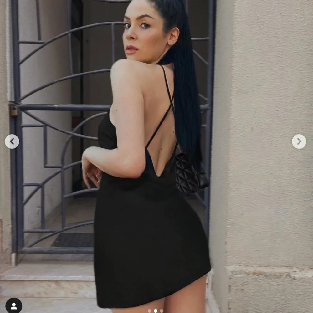 Zara Satin Effect Draped Open Back Mini Dress Black NWT Size Small